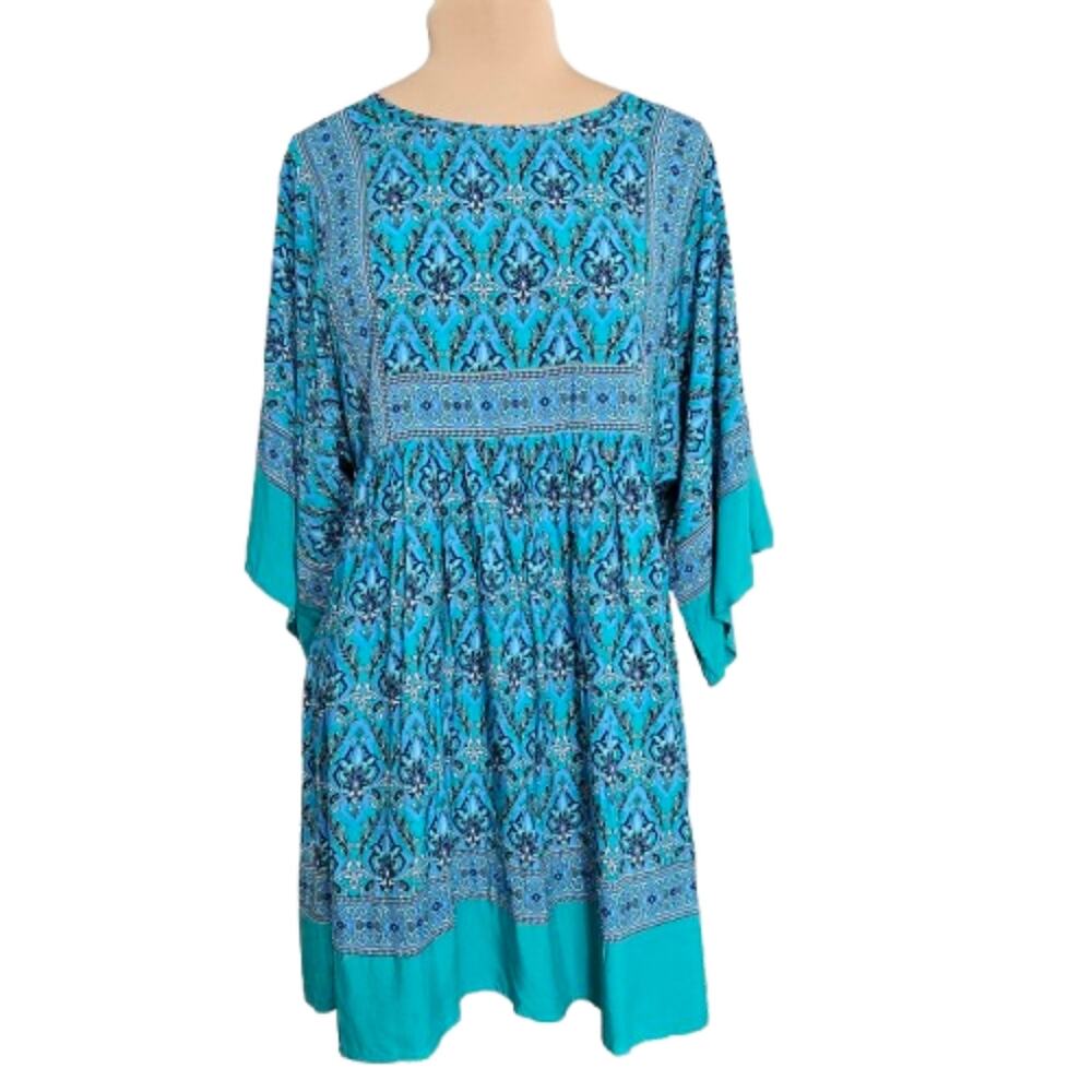New R. Vivimos Dress Womens Medium Knee Length Faircore Blue Wide Sleeves Floral